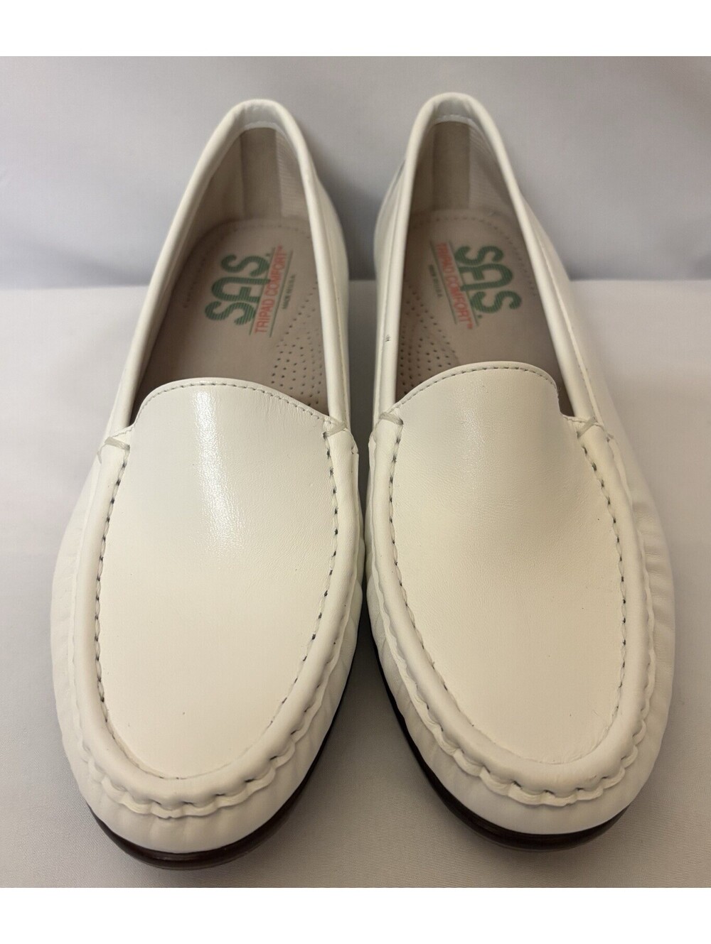 SAS Simplify Womens White Leather Comfort Slip On Shoes Size 8 N New No Box